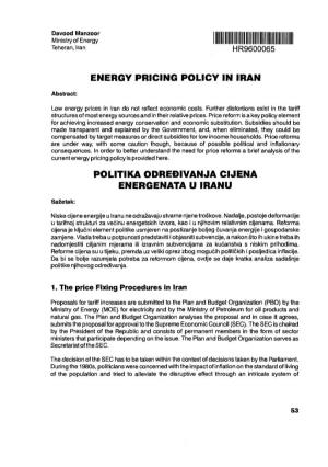 Energy Pricing Policy in Iran Politika Određivanja Cijena