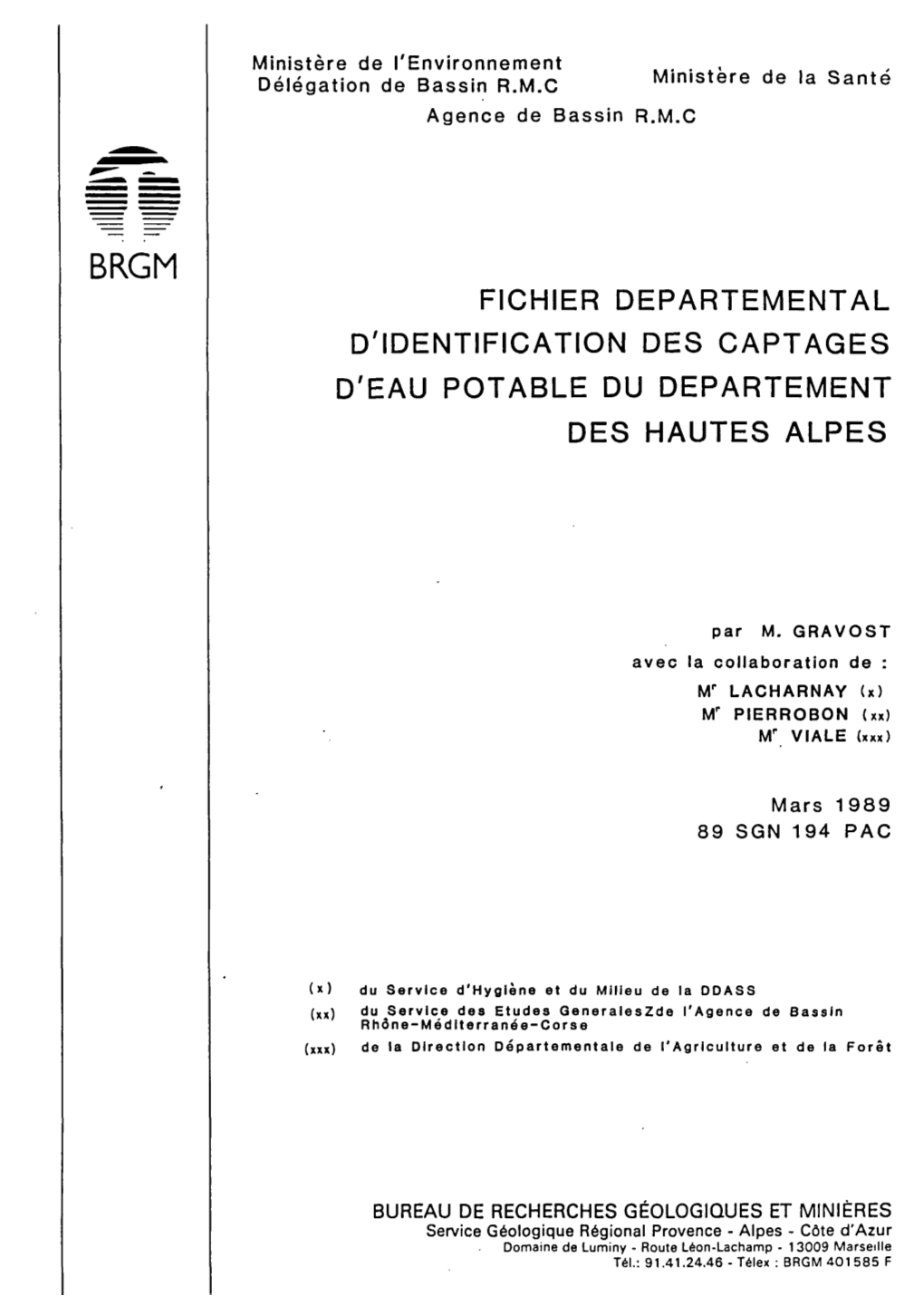 D'identification Des Captages D'eau Potable Du Departement Des Hautes Alpes