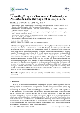 Integrating Ecosystem Services and Eco-Security to Assess Sustainable Development in Liuqiu Island