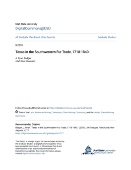 Texas in the Southwestern Fur Trade, 1718-1840