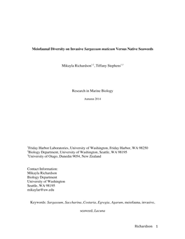 Richardson 1 Meiofaunal Diversity on Invasive Sargassum Muticum