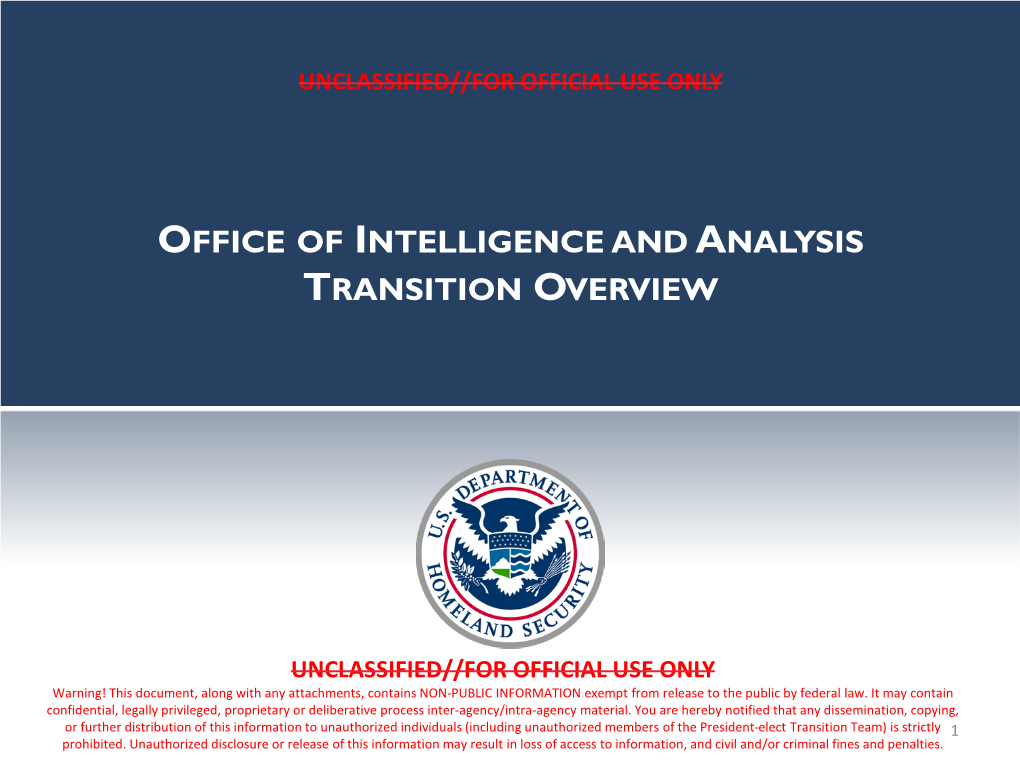 Office of Intelligence and Analysis Transition Overview