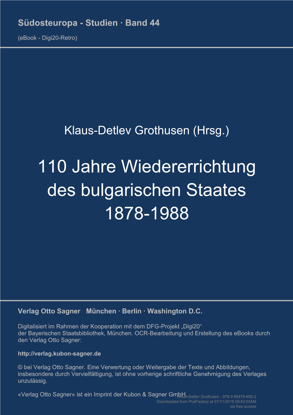 110 Jahre Wiedererrichtung Des Bulgarischen Staates 1878-1988