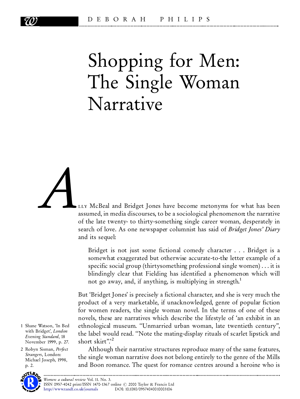 Shopping for Men: the Single Woman Narrative