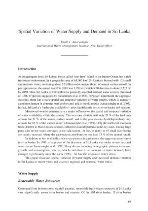 Spatial Variation of Water Supply and Demand in Sri Lanka