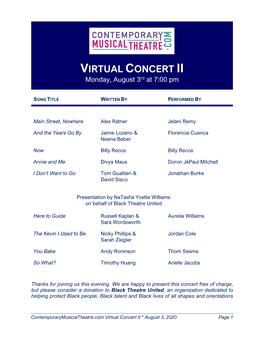 VIRTUAL CONCERT II Monday, August 3Rd at 7:00 Pm