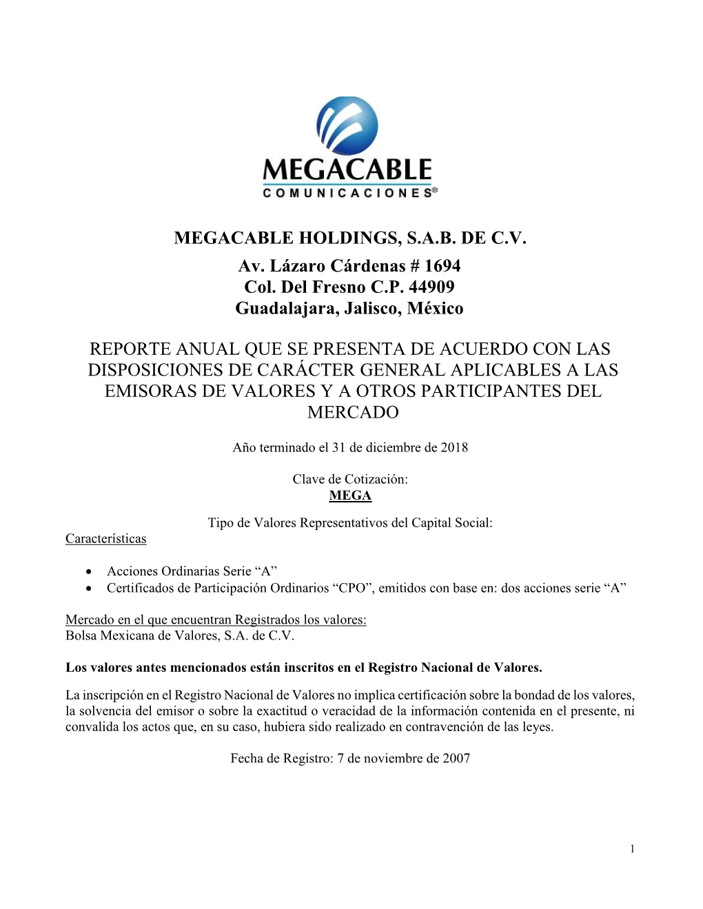 Megacable Holdings, Sab De Cv