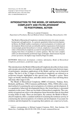 Introduction to the Model of Hierarchical Complexity and Its Relationship to Postformal Action