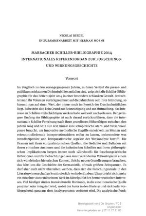 Marbacher Schiller-Bibliographie 2014 Internationales Referenzorgan Zur Forschungs- Und Wirkungsgeschichte