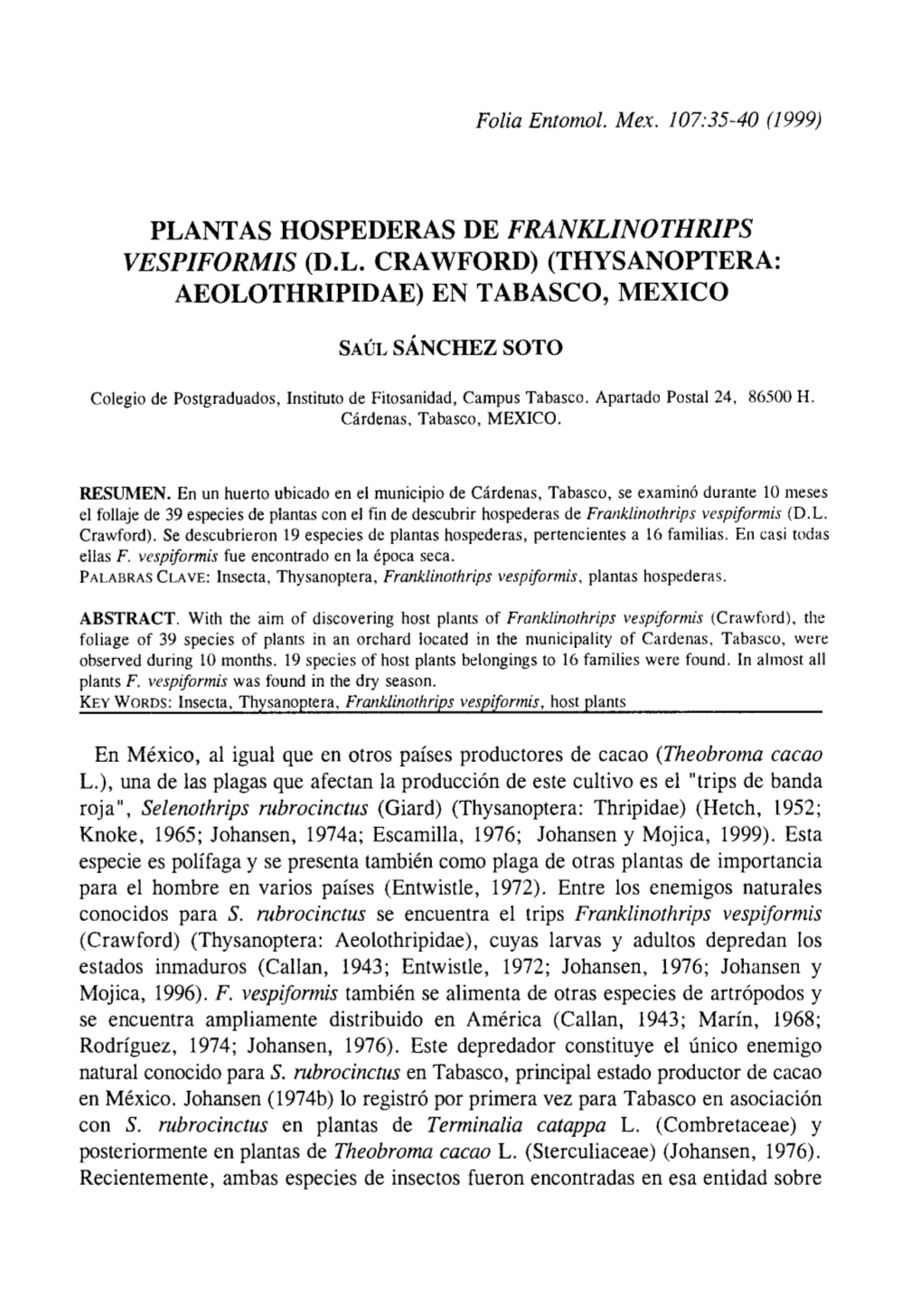 PLANTAS HOSPEDERAS DE FRANKLINOTHRIPS Fire Ant Solenopsis Invicta Buren VESPIFORMIS (D.L