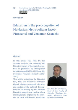 Education in the Preoccupation of Moldavia's Metropolitans Iacob