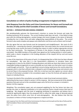 Consultation on Reform of Police Funding Arrangements in England and Wales Joint Response from the Police and Crime Commissioner
