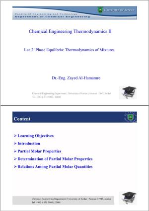 Chemical Engineering Thermodynamics II Content