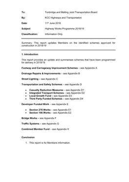 Highway Works Programme PDF 124 KB