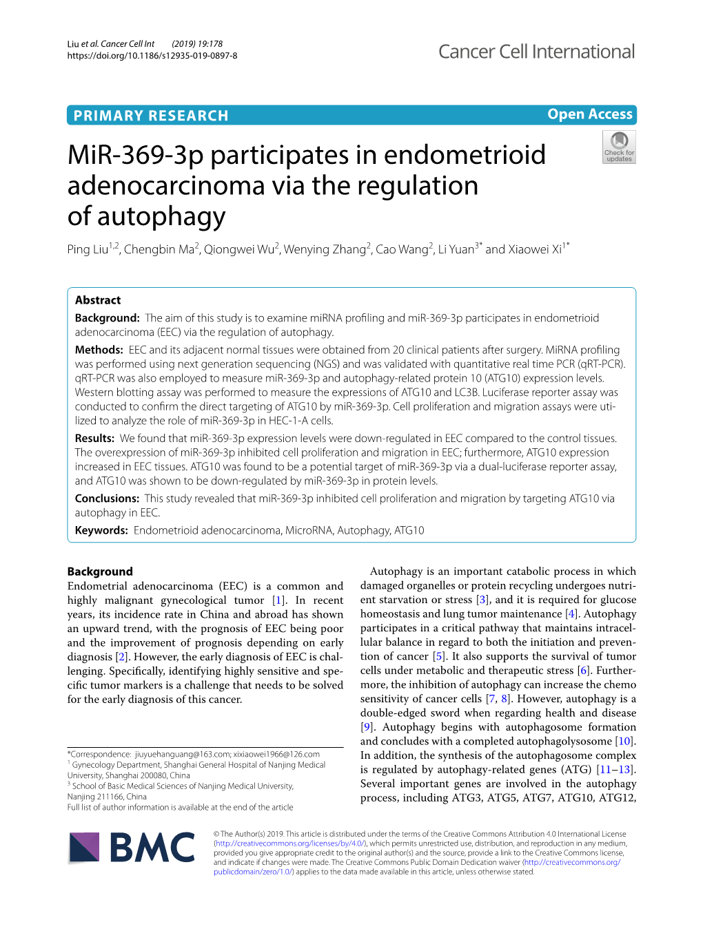 Mir-369-3P Participates in Endometrioid Adenocarcinoma Via