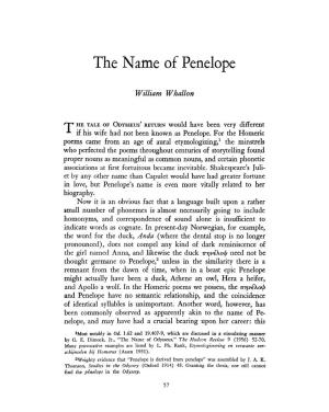 The Name of Penelope Whallon, William Greek, Roman and Byzantine Studies; Jan 1, 1960; 3, 2; Proquest Pg