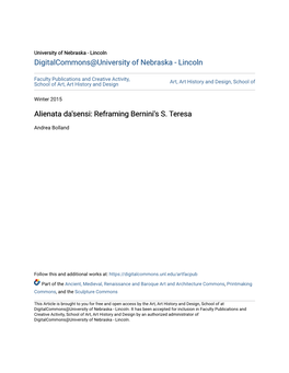 Alienata Da'sensi: Reframing Bernini's S. Teresa