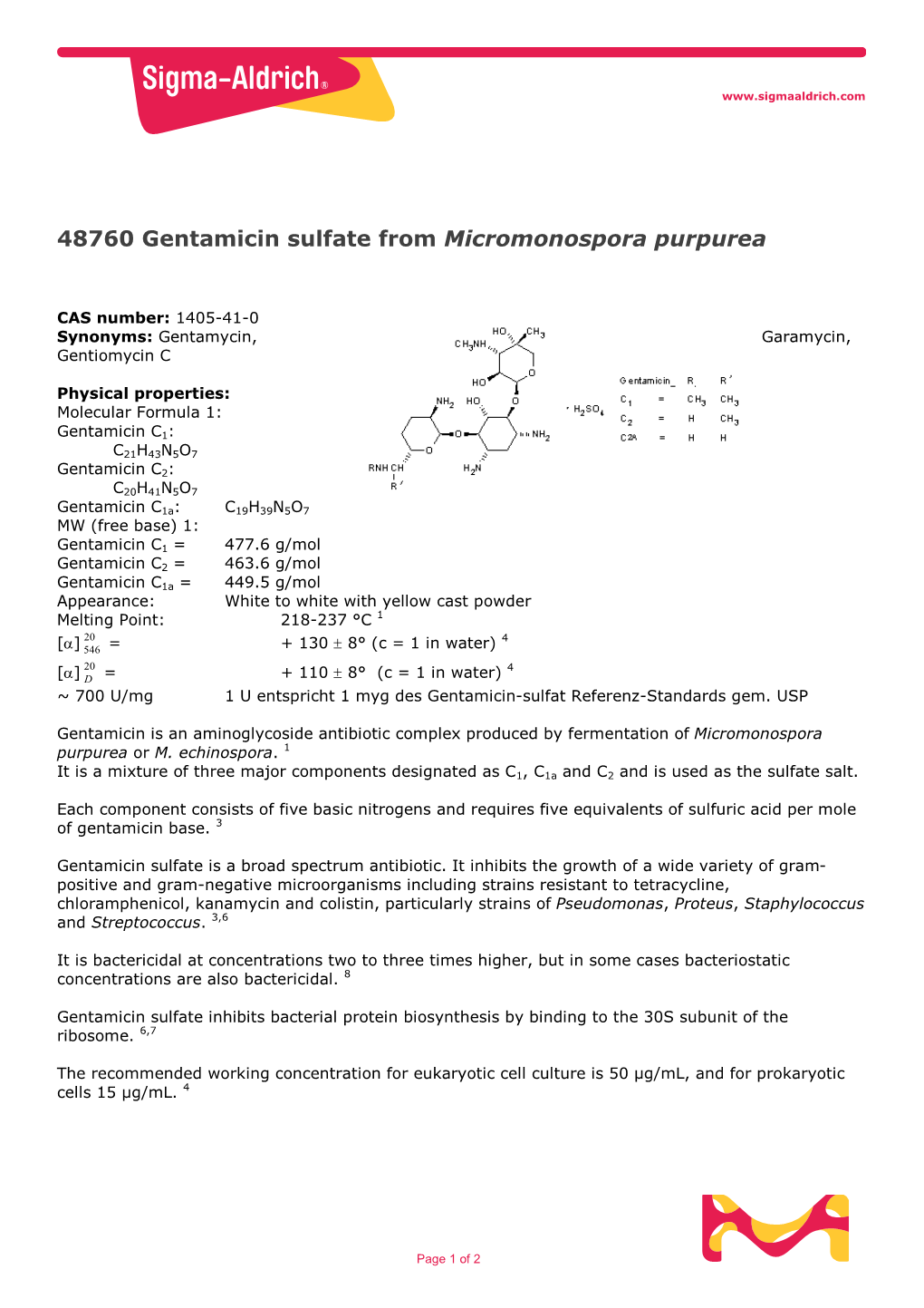 Gentamicin Sulfate from Micromonospora Purpurea