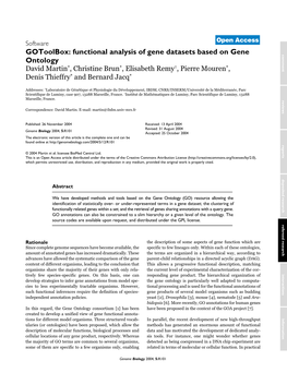 Functional Analysis of Gene Datasets Based on Gene Ontology