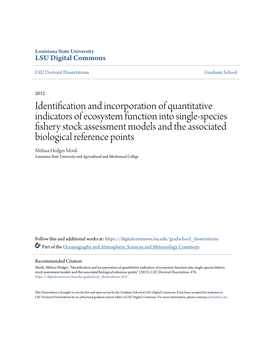 Identification and Incorporation of Quantitative Indicators of Ecosystem