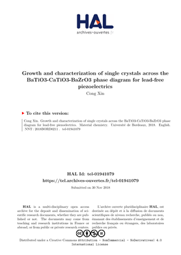 Growth and Characterization of Single Crystals Across the Batio3-Catio3-Bazro3 Phase Diagram for Lead-Free Piezoelectrics Cong Xin