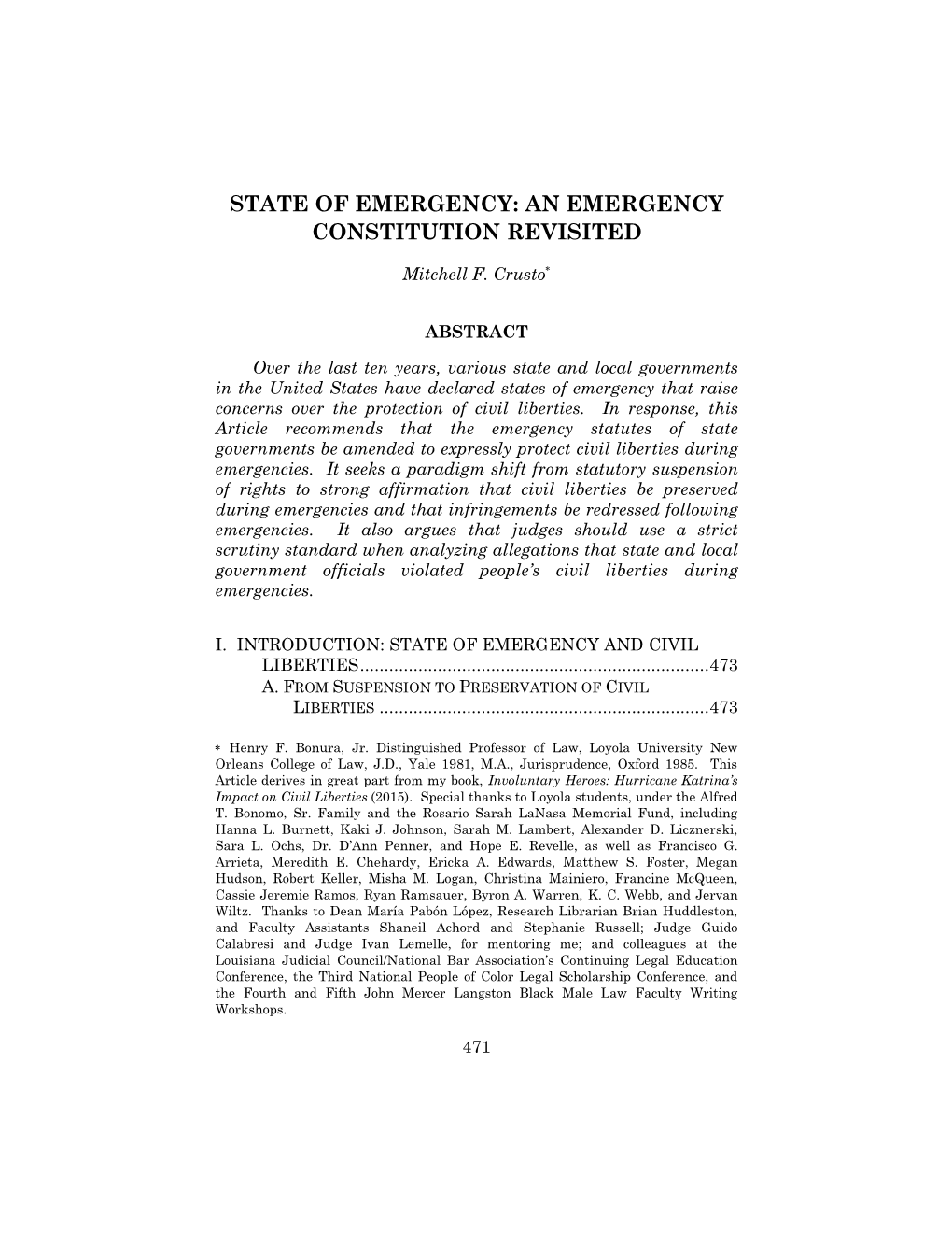An Emergency Constitution Revisited