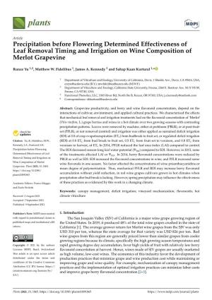 Precipitation Before Flowering Determined Effectiveness of Leaf Removal Timing and Irrigation on Wine Composition of Merlot Grapevine
