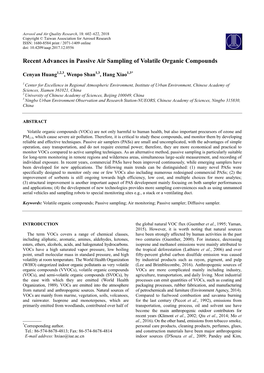 Recent Advances in Passive Air Sampling of Volatile Organic Compounds