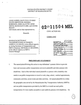 Daniels-Finegold V. Massachusetts Bay Transportation Authority