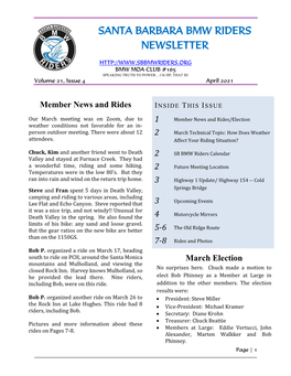 SANTA BARBARA BMW RIDERS NEWSLETTER Volume 21, Issue 4 April 2021