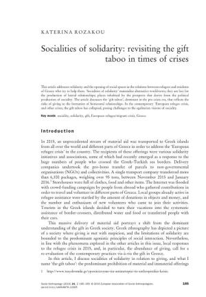 Socialities of Solidarity: Revisiting the Gift Taboo in Times of Crises