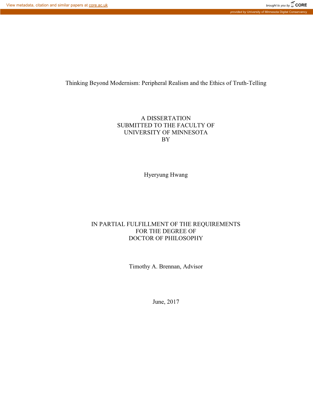 Thinking Beyond Modernism: Peripheral Realism and the Ethics of Truth-Telling