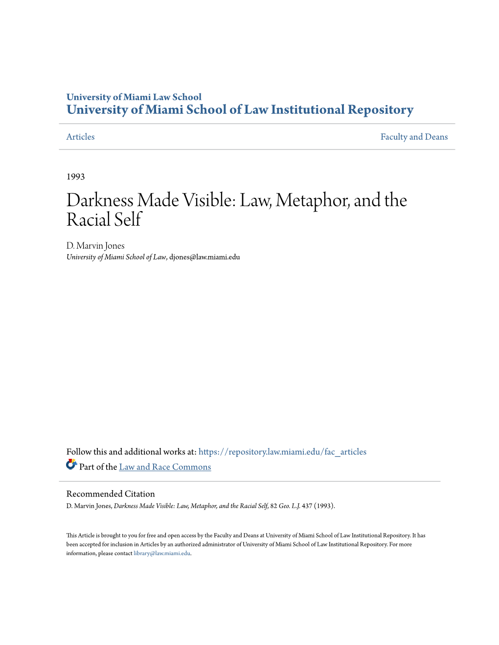 Law, Metaphor, and the Racial Self D