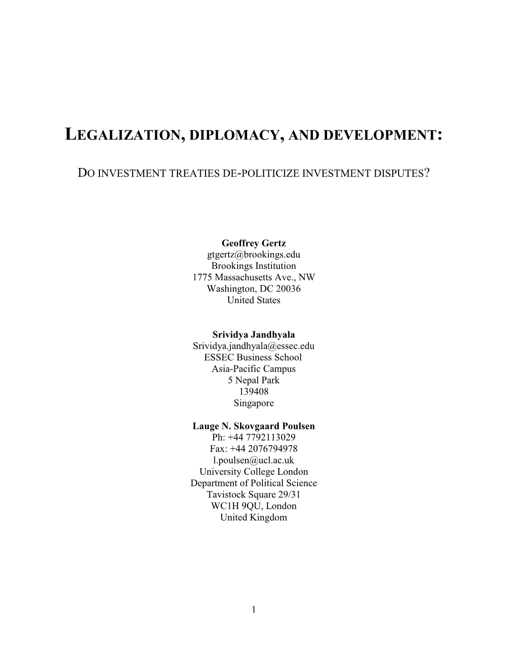 Legalization, Diplomacy, and Development