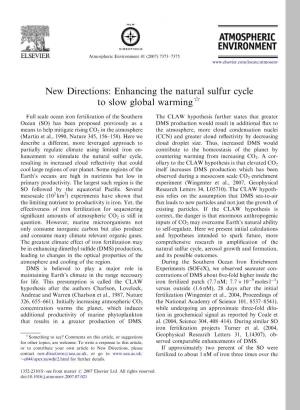 Enhancing the Natural Sulfur Cycle to Slow Global Warming$