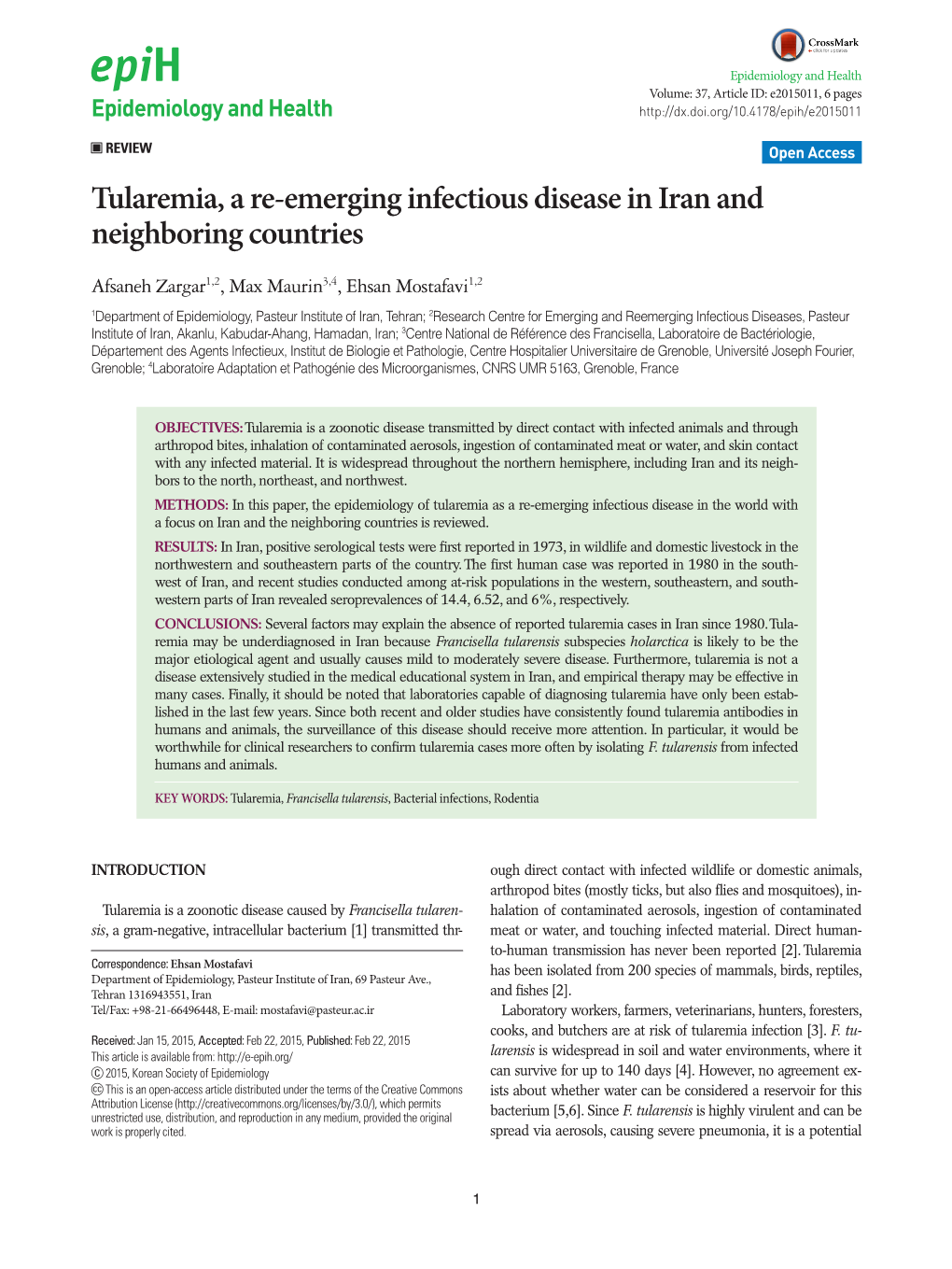 Tularemia, a Re-Emerging Infectious Disease in Iran and Neighboring Countries