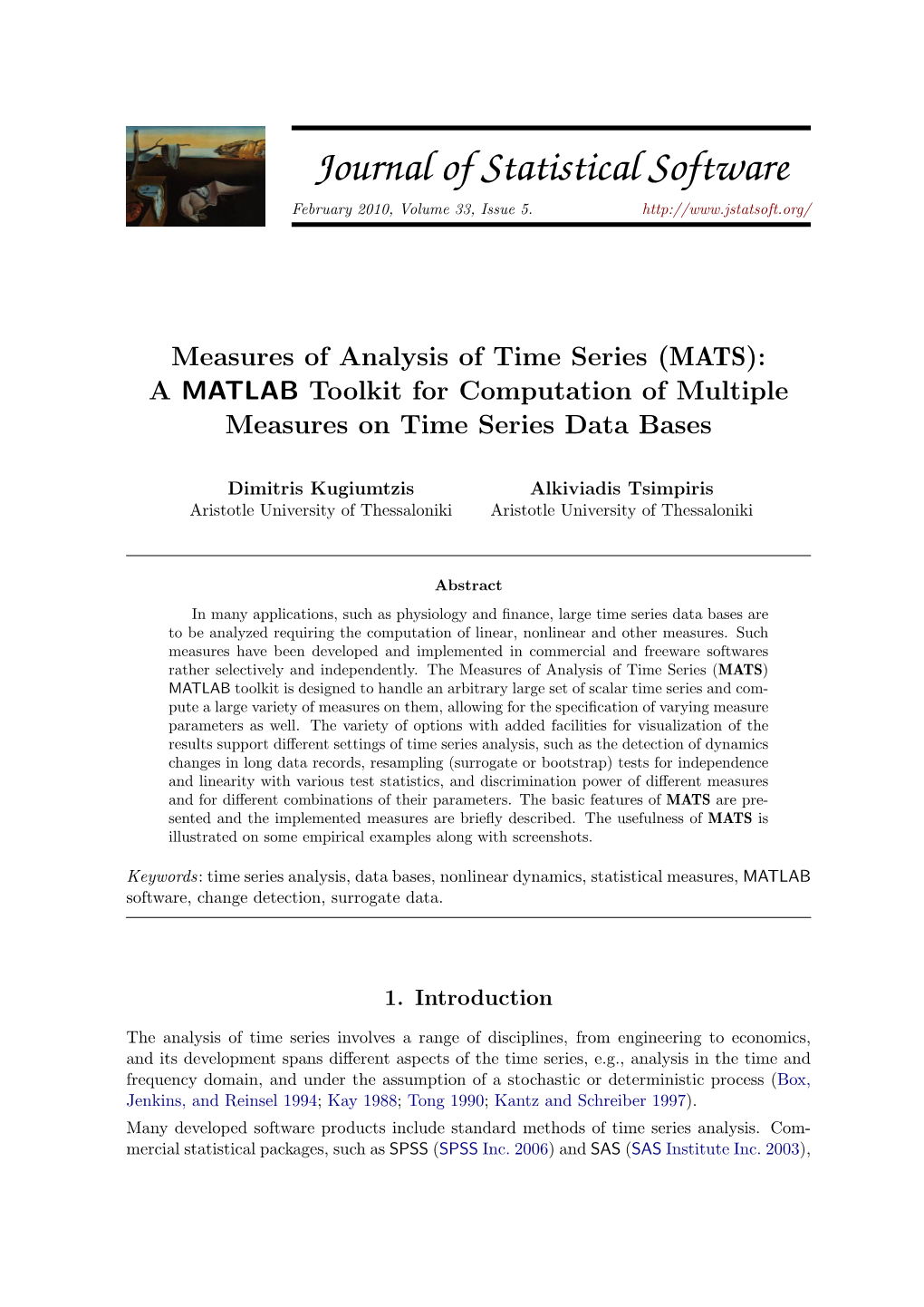 Measures of Analysis of Time Series (MATS): a MATLAB Toolkit for Computation of Multiple Measures on Time Series Data Bases