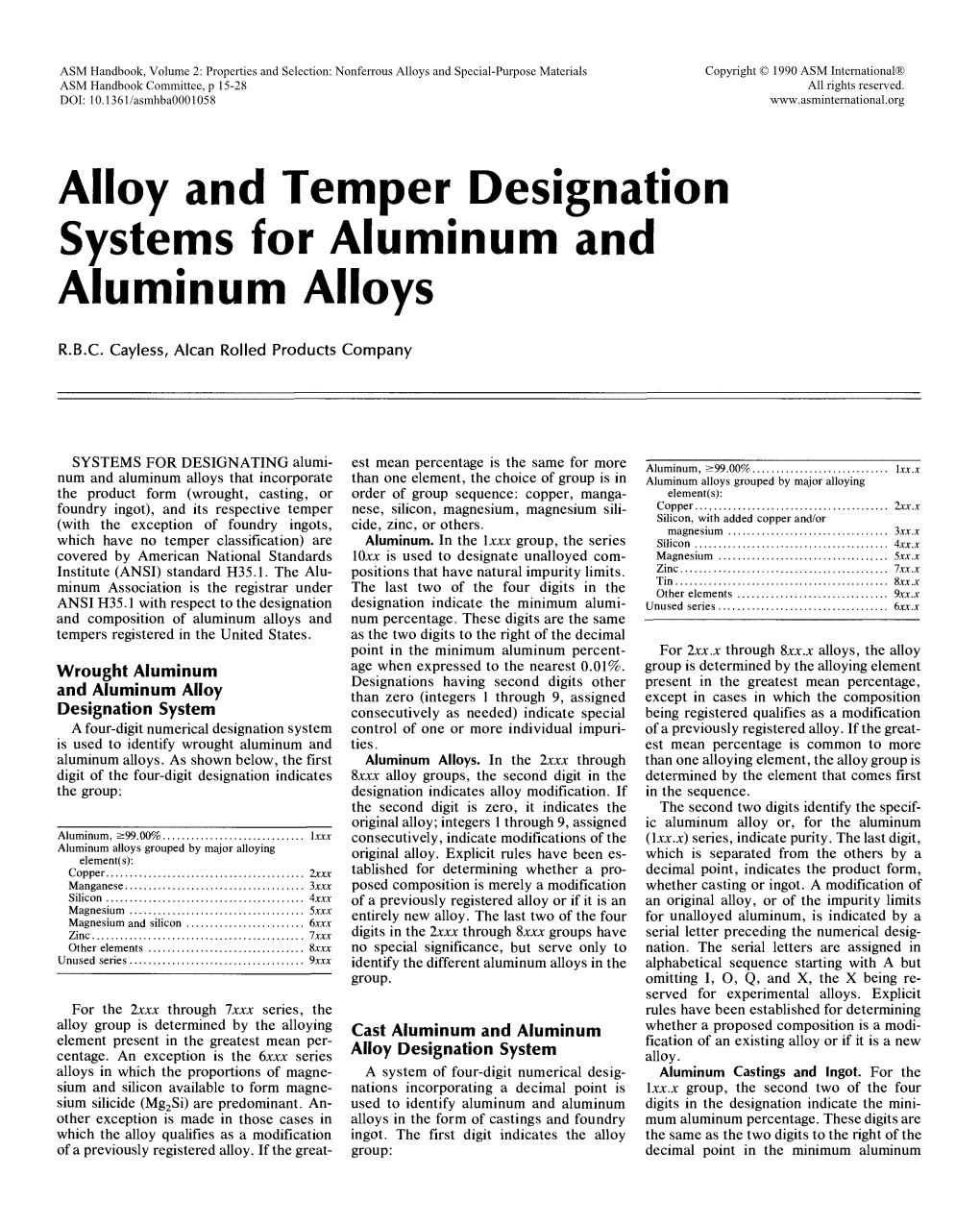 Alloy And Temper Designation Systems For Aluminum And Aluminum Alloys ...