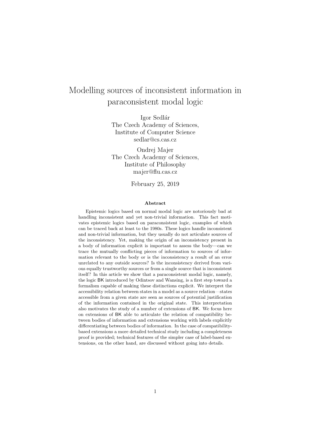 Modelling Sources of Inconsistent Information in Paraconsistent Modal Logic