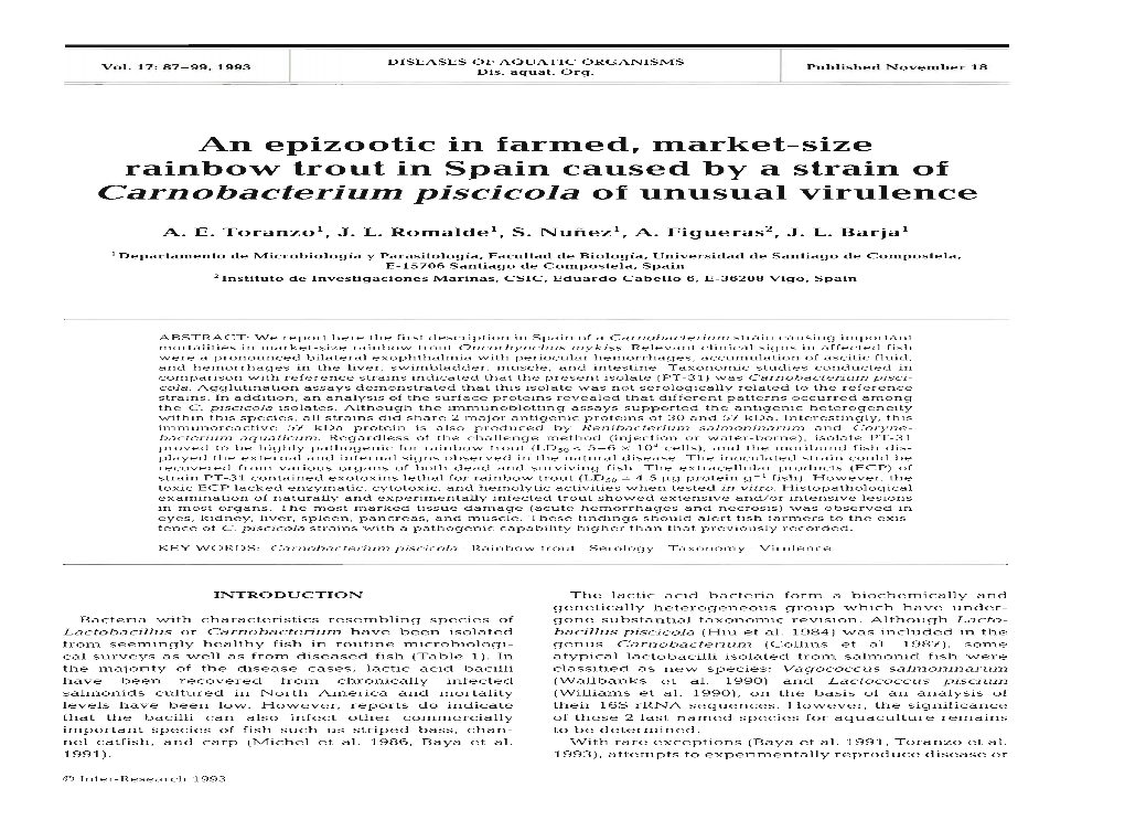 Carnobacterium Piscicola of Unusual Virulence