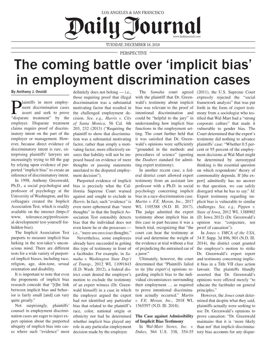 The Coming Battle Over 'Implicit Bias' in Employment Discrimination Cases