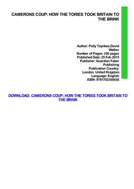 {PDF} Camerons Coup: How the Tories Took Britain to the Brink