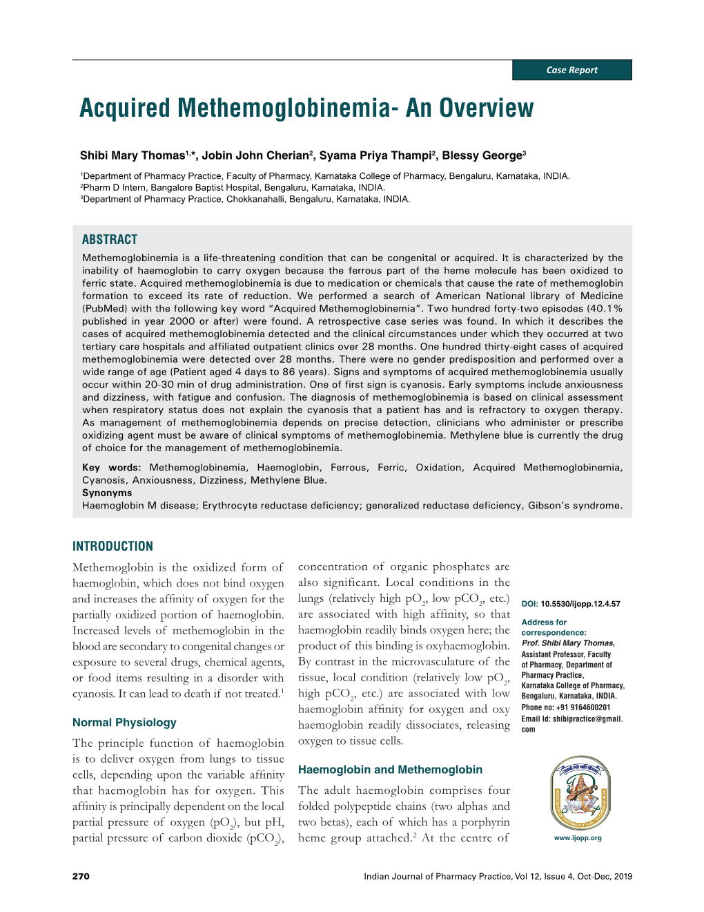 Acquired Methemoglobinemia- an Overview