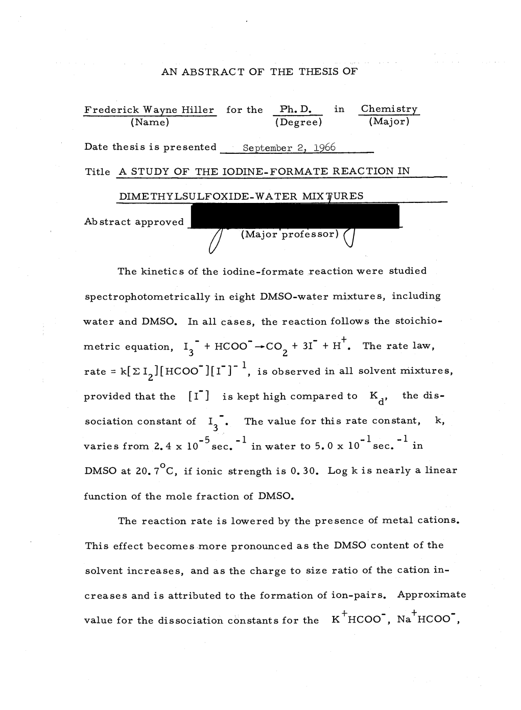 A Study of the Iodine-Formate Reaction in Dimethylsulfoxide-Water Mixtures