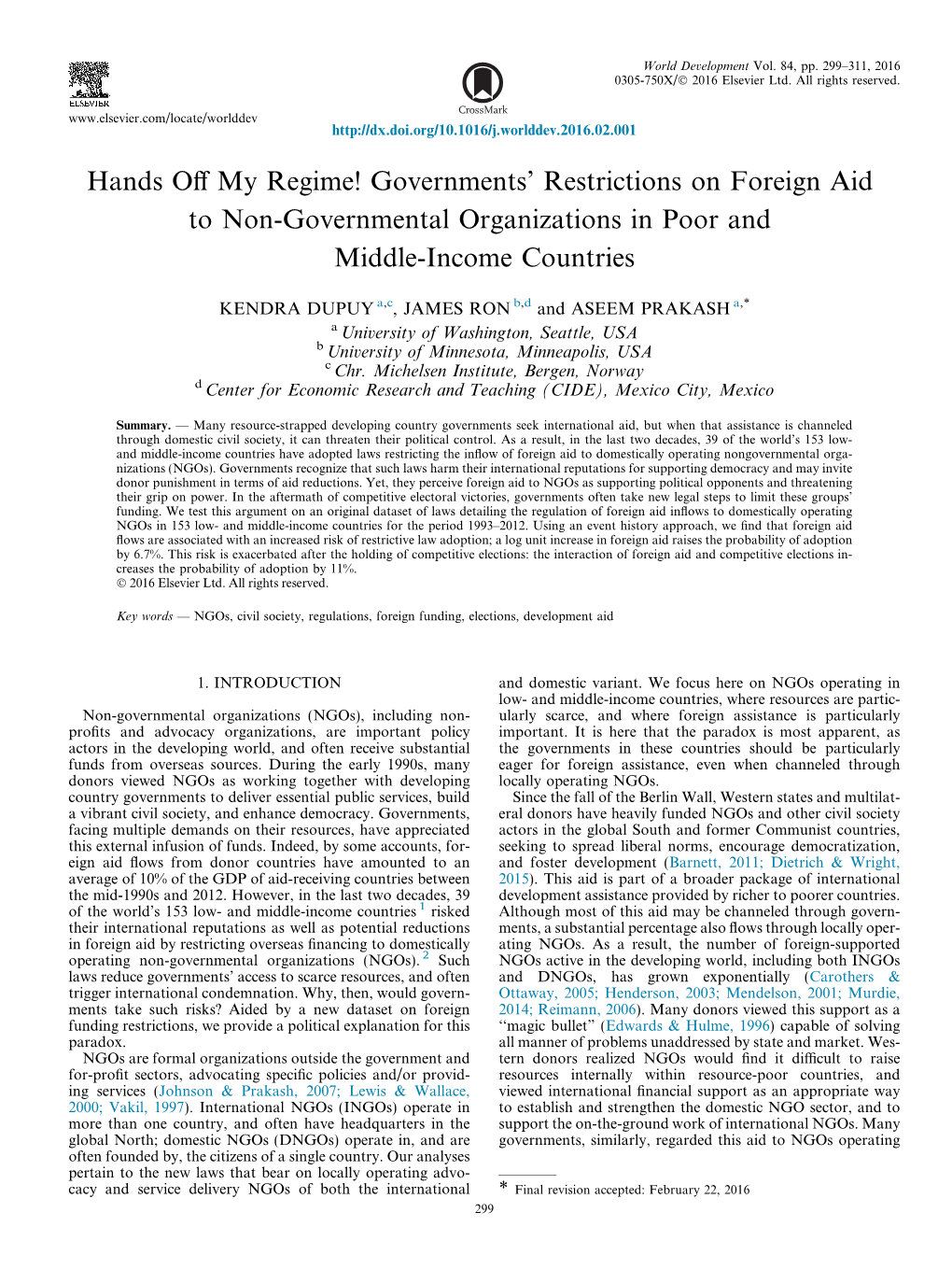 Hands Off My Regime! Governments' Restrictions on Foreign Aid to Non