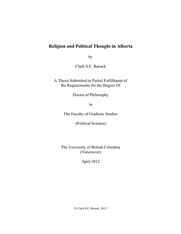 Religion and Political Thought in Alberta