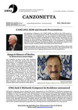 February 2013 Canzonetta 32Nd CANZ Nelson Composers Workshop
