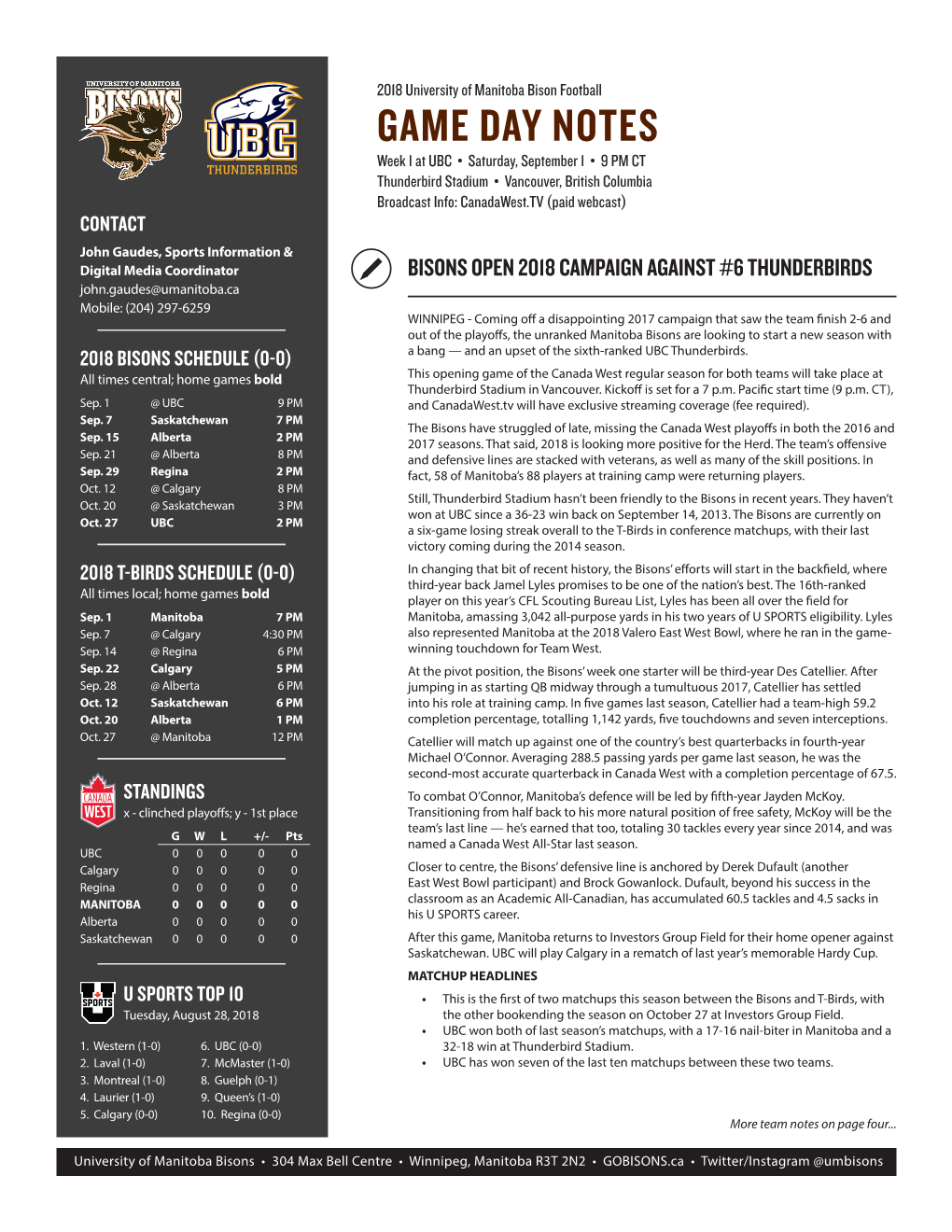 Game Day Notes