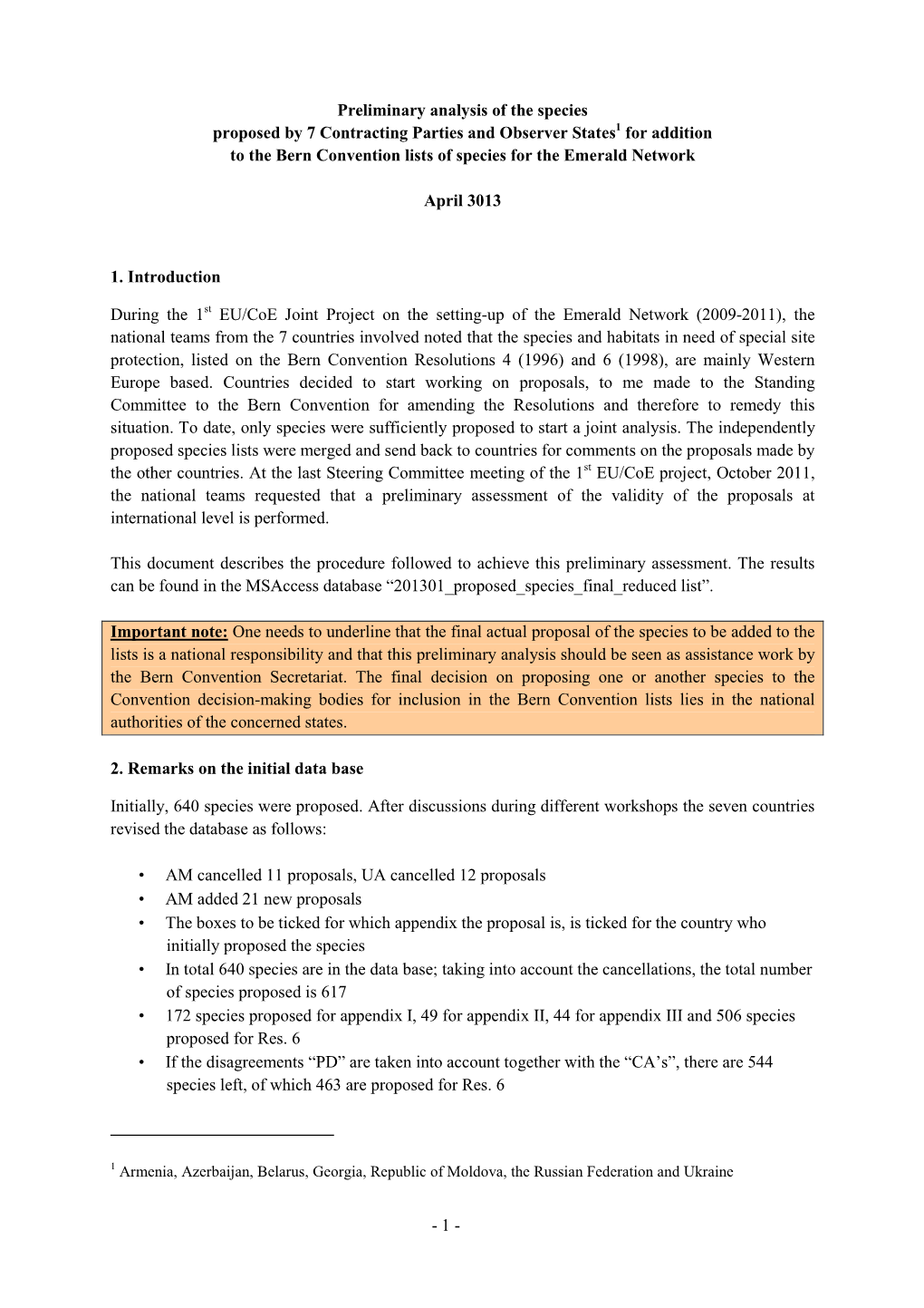 Preliminary Analysis of the Species Proposed by 7 Contracting Parties