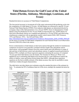 Tidal Datum Errors for Gulf Coast of the United States (Florida, Alabama, Mississippi, Louisiana, and Texas)